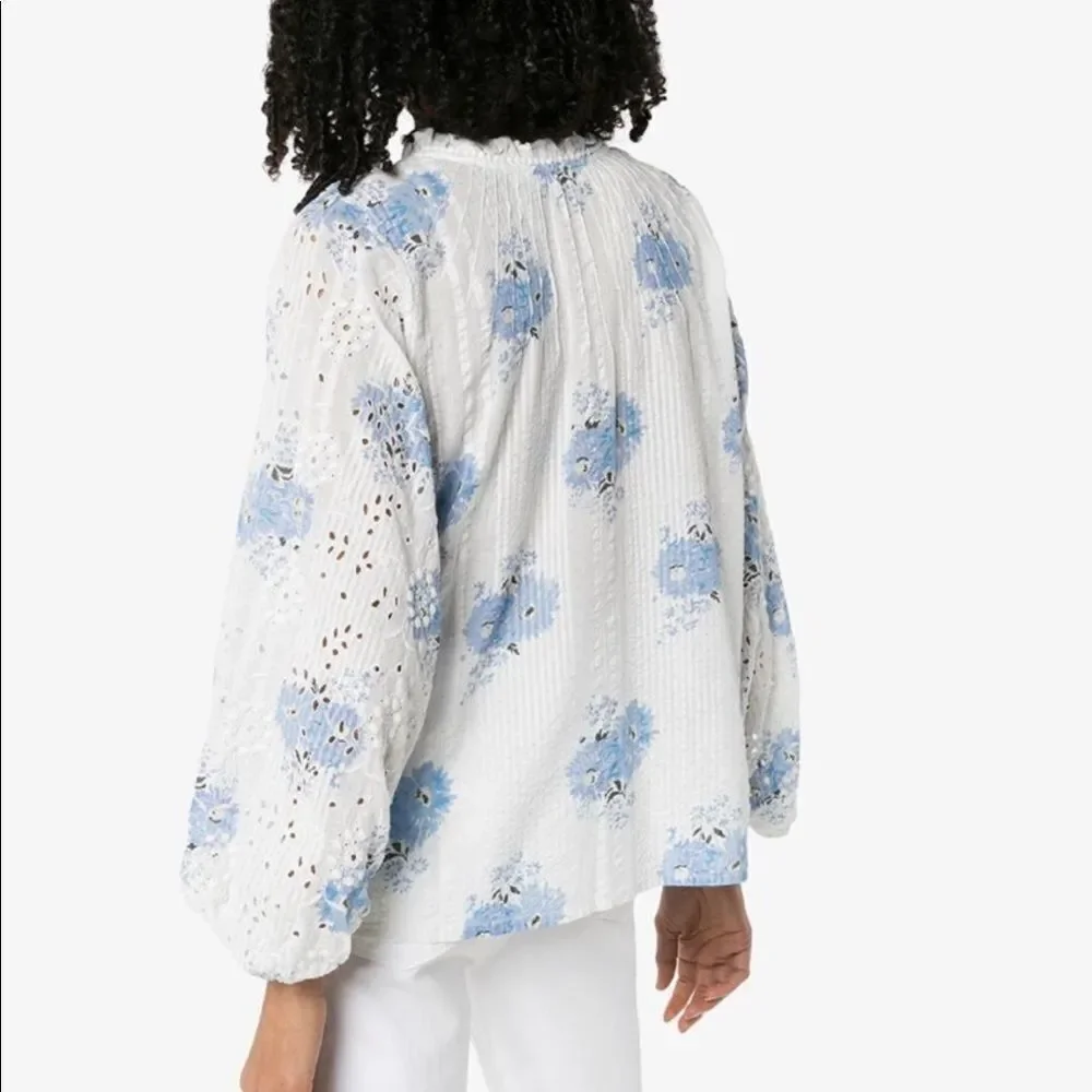 LoveShackFancy Spectra Floral Eyelet Blouse Top Large B-1135 B-1353 - Picture 3 of 5